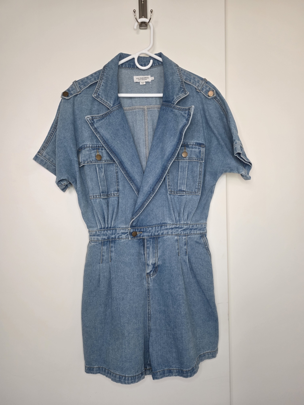 Molly Bracken Light Blue Short-Sleeve Denim Romper Jacket